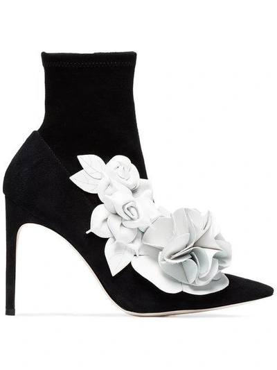 Shop Sophia Webster Black Lilico Flower 105 Suede Boots