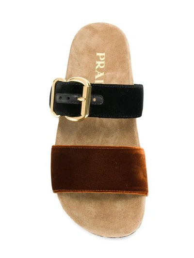 Shop Prada Velvet Slider Sandals In Black