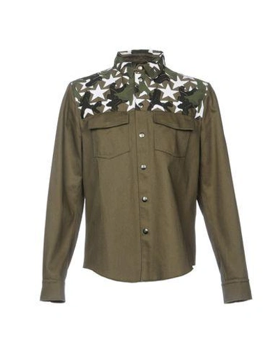 Shop Valentino Garavani Man Shirt Military Green Size 38 Cotton, Polyester