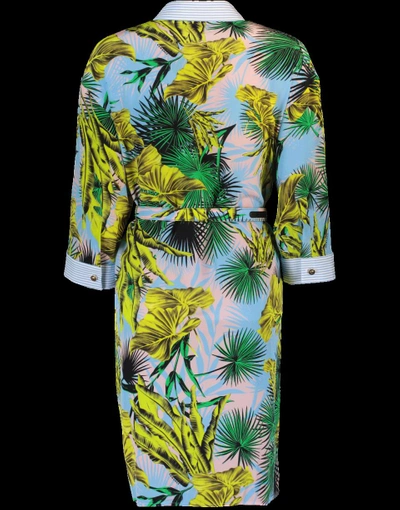 Shop Versace Palm Print Dress In Blu-mult