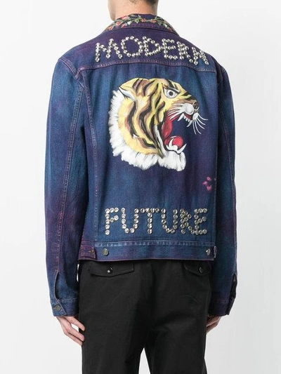 Shop Gucci Embroidered Denim Jacket - Blue