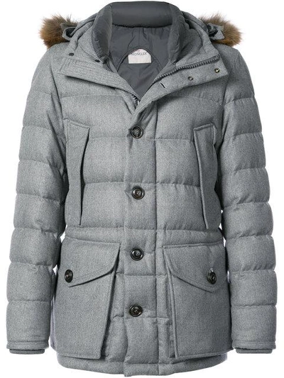Moncler Rethel Fur-trimmed Quilted-down Wool Coat In Grey | ModeSens