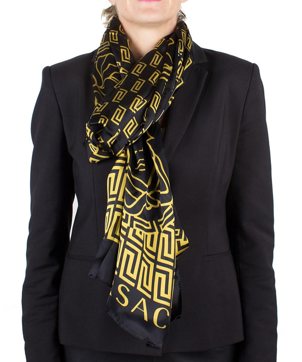 Versace Women's Medusa Head Maze Pattern Silk Scarf Large In Gold/black |  ModeSens