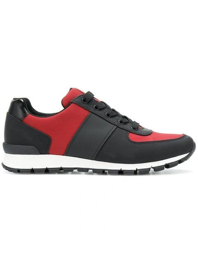 Shop Prada Panelled Sporty Sneakers - Black