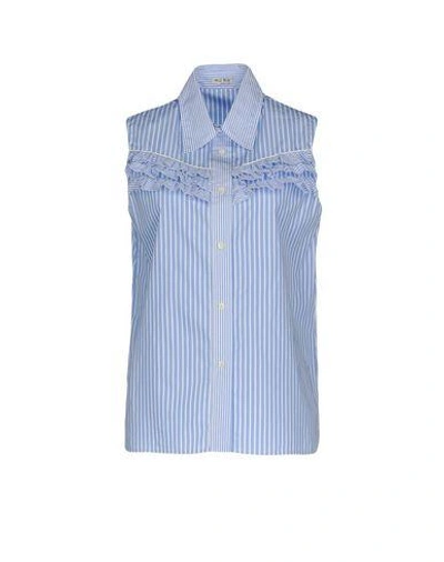 Shop Miu Miu Striped Shirt In Sky Blue