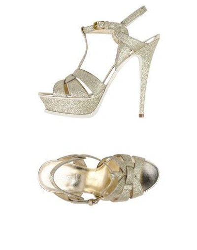 Shop Saint Laurent Sandals In Platinum