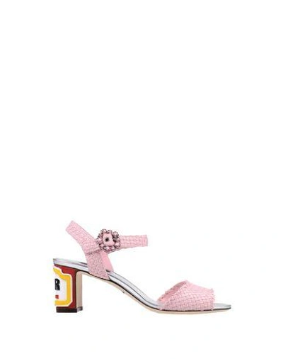 Shop Dolce & Gabbana Woman Sandals Pink Size 6.5 Viscose, Cotton, Raffia