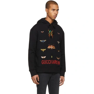 Shop Gucci Black ' Garden' Insects Embroidery Hoodie