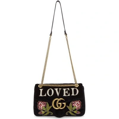 Shop Gucci Black Velvet Medium 'loved' Gg Marmont 2.0 Bag