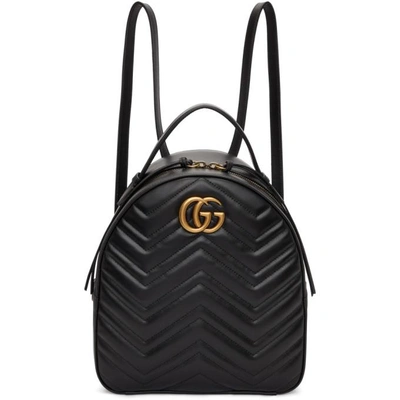 Shop Gucci Black Gg Marmont Quilted Chevron Backpack In 1000 Black