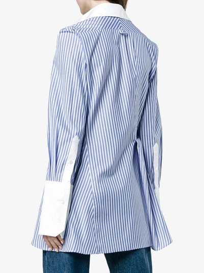 Shop Wright Le Chapelain Stripe Long Sleeve Asymmetric Shirt In Blue