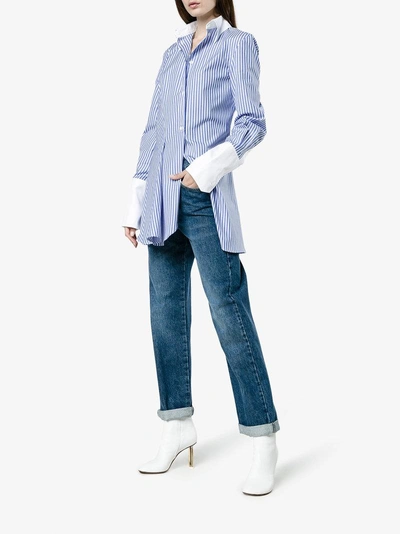 Shop Wright Le Chapelain Stripe Long Sleeve Asymmetric Shirt In Blue