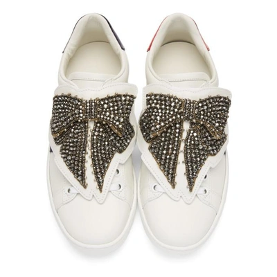 Shop Gucci White Crystal Bow Ace Sneakers