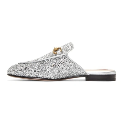 Shop Gucci Silver Glitter Princetown Slippers