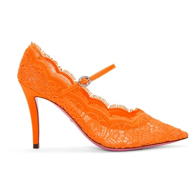 Shop Gucci Orange Virginia Lace Mary Jane Heels