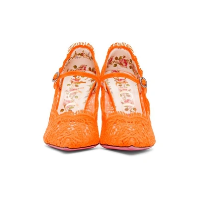Shop Gucci Orange Virginia Lace Mary Jane Heels