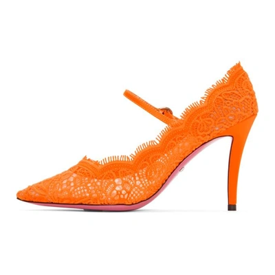 Shop Gucci Orange Virginia Lace Mary Jane Heels