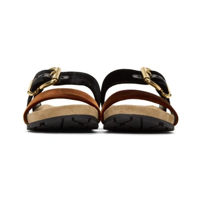 Shop Prada Black & Brown Single Buckle Velvet Sandals