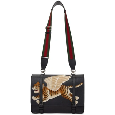 Gucci Black Flying Tiger Bamboo Messenger Bag | ModeSens