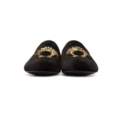 Shop Versace Black Velvet Medusa Loafers