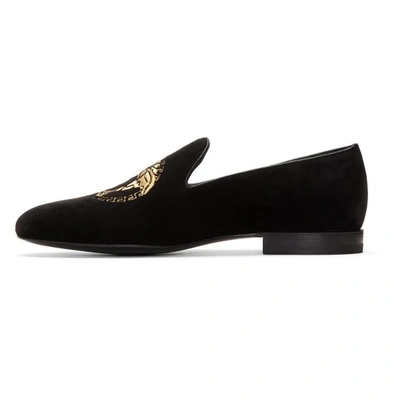 Shop Versace Black Velvet Medusa Loafers