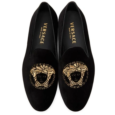Versace Black Velvet Medusa Loafers | ModeSens
