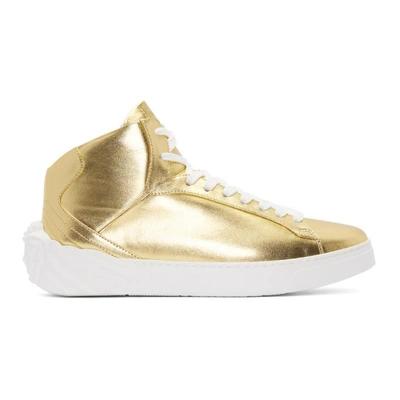 Shop Versace Gold Back Medusa Head High-top Sneakers In D91 Gold