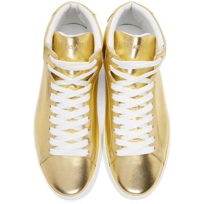 Shop Versace Gold Back Medusa Head High-top Sneakers In D91 Gold