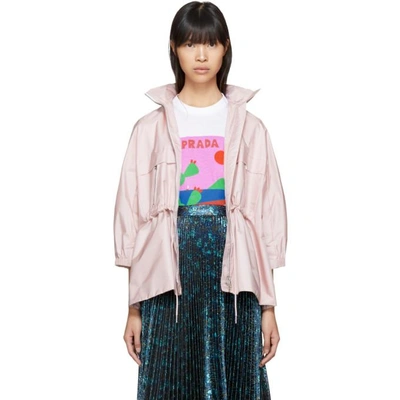 Shop Prada Pink Nylon Short Pockets Jacket In F0296 Rose