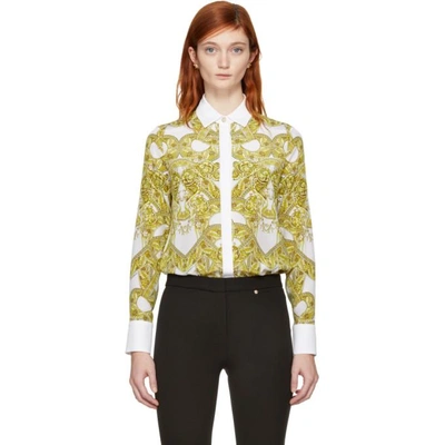 Shop Versace White Silk Baroque Shirt In A7001 White