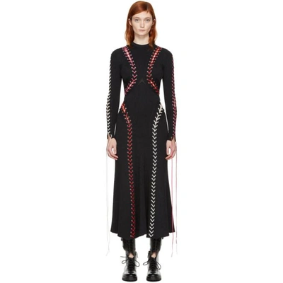 Shop Alexander Mcqueen Black Lace-up Knit Dress