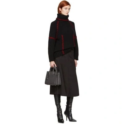 Shop Alexander Mcqueen Black & Red Embroidered Cashmere Turtleneck