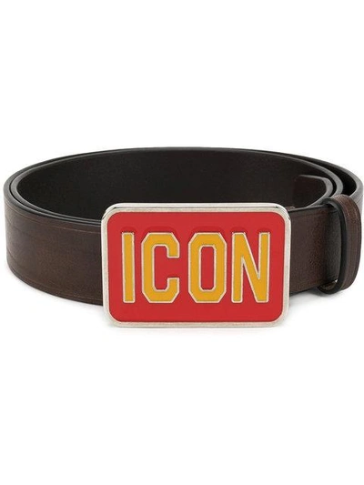 Shop Dsquared2 Icon Buckle Belt In Brown