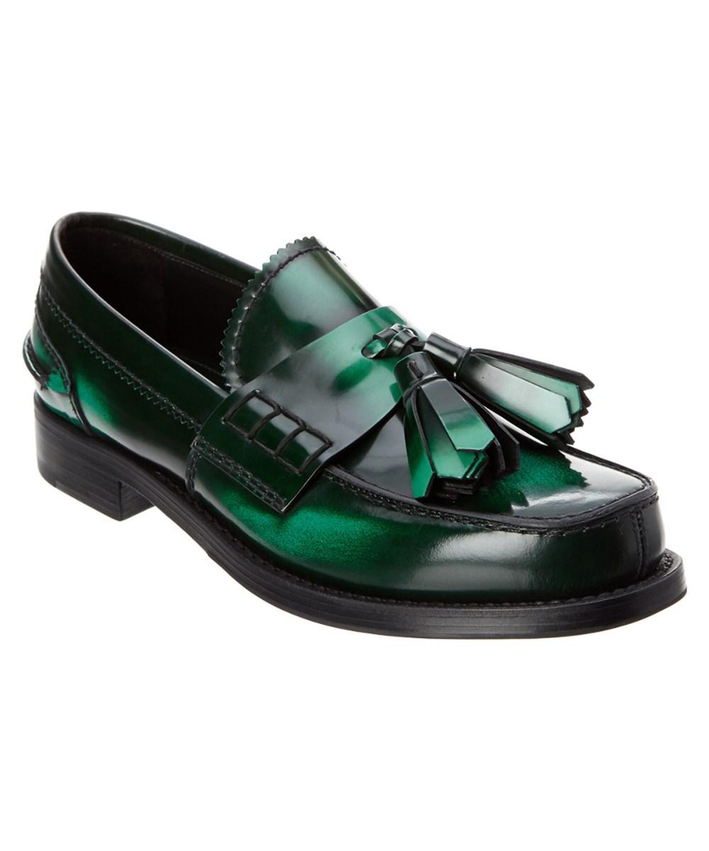 Prada Brushed Leather Tassel Loafer In Green | ModeSens
