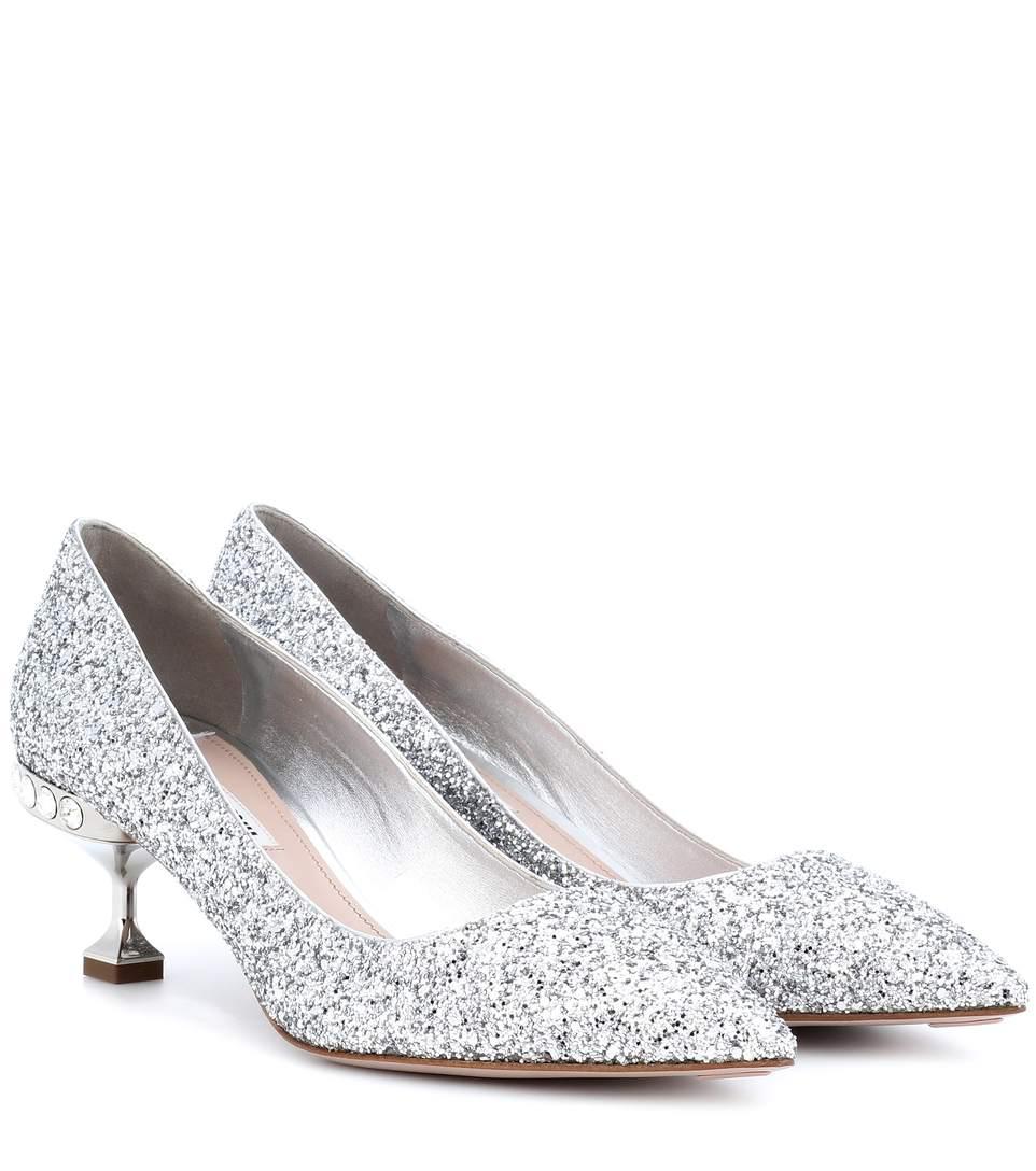 silver sparkly kitten heels