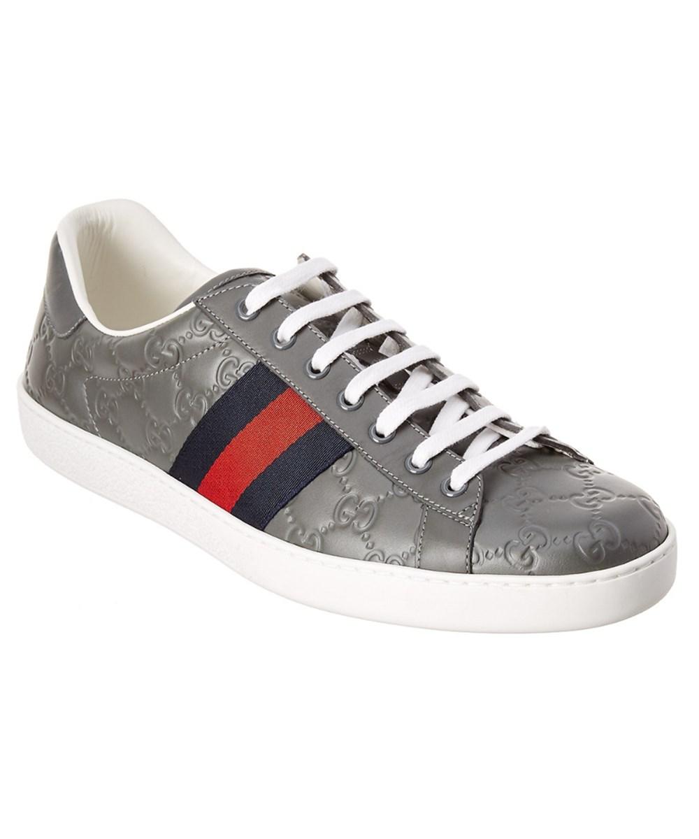 Gucci Ace Signature Leather Sneaker In 