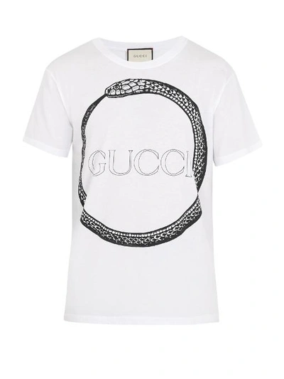 Gucci Snake And Logo-print Cotton T-shirt In White | ModeSens