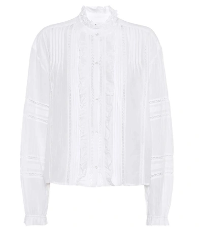 Isabel Marant Étoile Valda Long-sleeve Lace Cotton Blouse With Ruffled Trim  In White | ModeSens