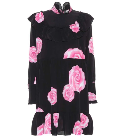 Ganni Fayette Floral-printed Silk Dress In Black | ModeSens