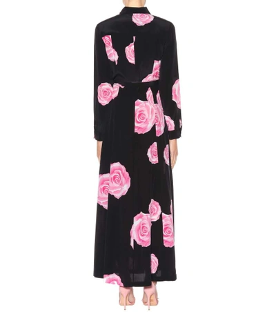 Ganni Belted Shirt Dress With Rose Print In Black | ModeSens