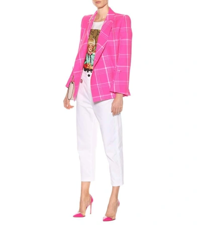 Shop Fendi Wool Plaid Jacket In Pink