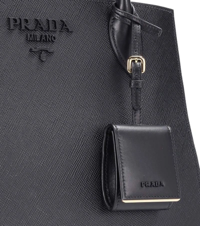 Shop Prada Monochrome Medium Leather Tote In Black