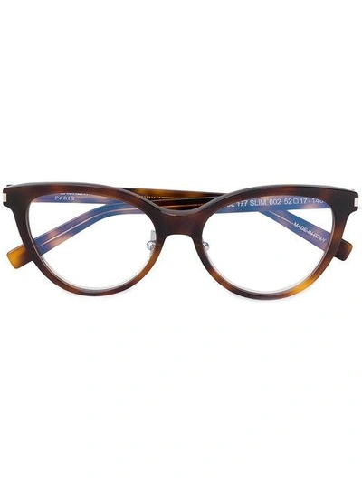 Shop Saint Laurent Slim Cat Eye Glasses In Brown
