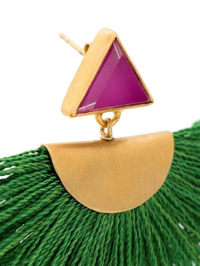 Shop Katerina Makriyianni Mini Fan Earrings With Purple Triangle Studs - Green
