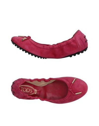 Shop Tod's Woman Ballet Flats Fuchsia Size 4.5 Soft Leather In Pink