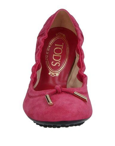 Shop Tod's Woman Ballet Flats Fuchsia Size 4.5 Soft Leather In Pink