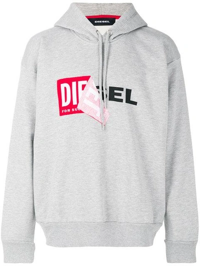 Shop Diesel Branded Hoodie In Grey