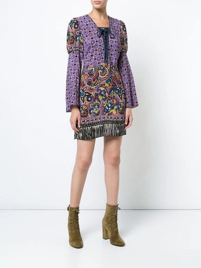 Shop Anna Sui Paisley Print Fringed Dress - Pink In Pink & Purple