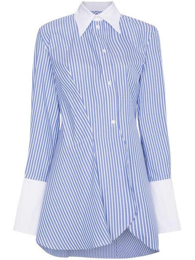 Shop Wright Le Chapelain Stripe Long Sleeve Asymmetric Shirt - Farfetch In Blue