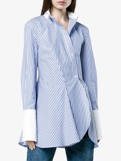 Shop Wright Le Chapelain Stripe Long Sleeve Asymmetric Shirt - Farfetch In Blue